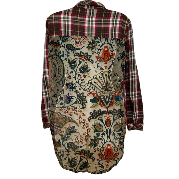 Aratta Silent Journey flannel velvet burnout shirt size medium artsy plaid sheer - Picture 3 of 10